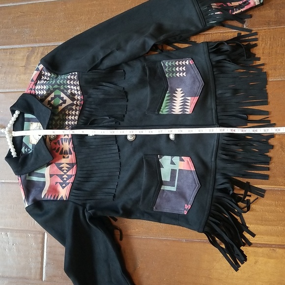 Fashion Express USA Womens Black Fringe Printed Western Jacket Size Medi… - Picture 10 of 14